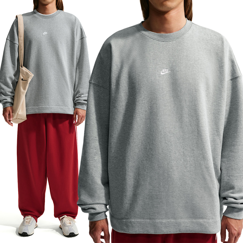Nike As M Nk Club Ft Os Crew 男款 灰色 圓領 毛圈布 大學T 長袖 IF0748-063