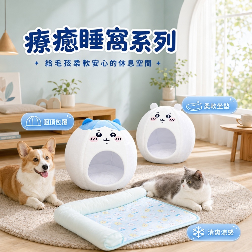 【吉伊卡哇】靠枕涼感寵物床 strc