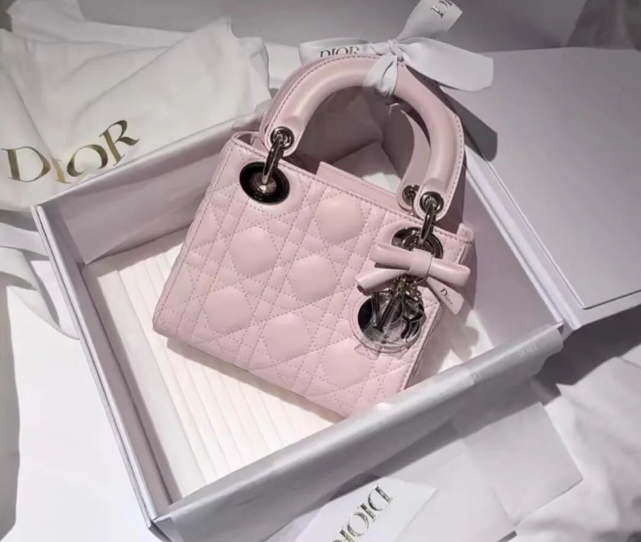 Dior Mini Lady Dior 手袋 迷你 羊皮 櫻花粉蝴蝶結
