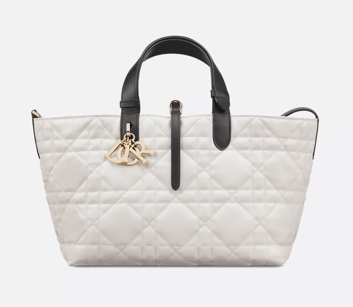 Dior Medium Dior Toujours 奶白色拼黑色牛皮革 中號  手袋