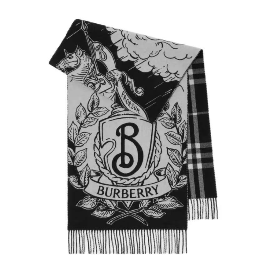 Burberry Wide Reversible Stormy Knight Scarf 黑色 calico 米色 寬版雙面 雙色羊毛羊絨頸巾