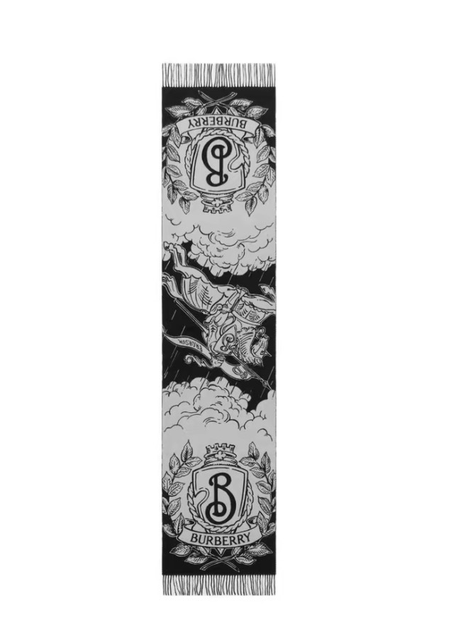 Burberry Wide Reversible Stormy Knight Scarf 黑色 calico 米色 寬版雙面 雙色羊毛羊絨頸巾
