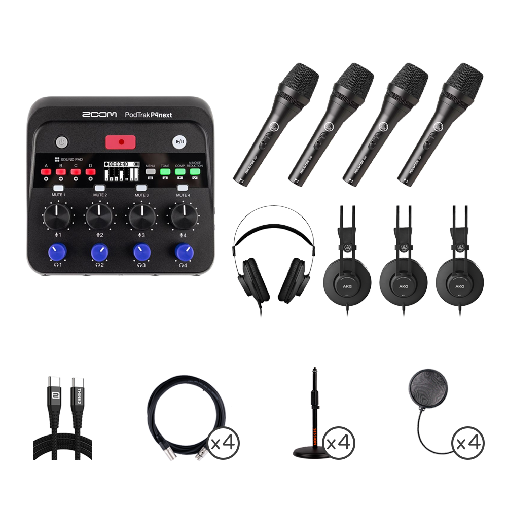 ZOOM PodTrak P4next & AKG P3s｜四人Podcast套組