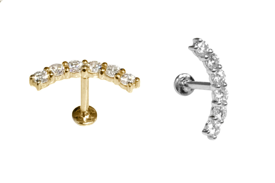< Real Diamond > 14K Gold Labret Studs Earrings WB74