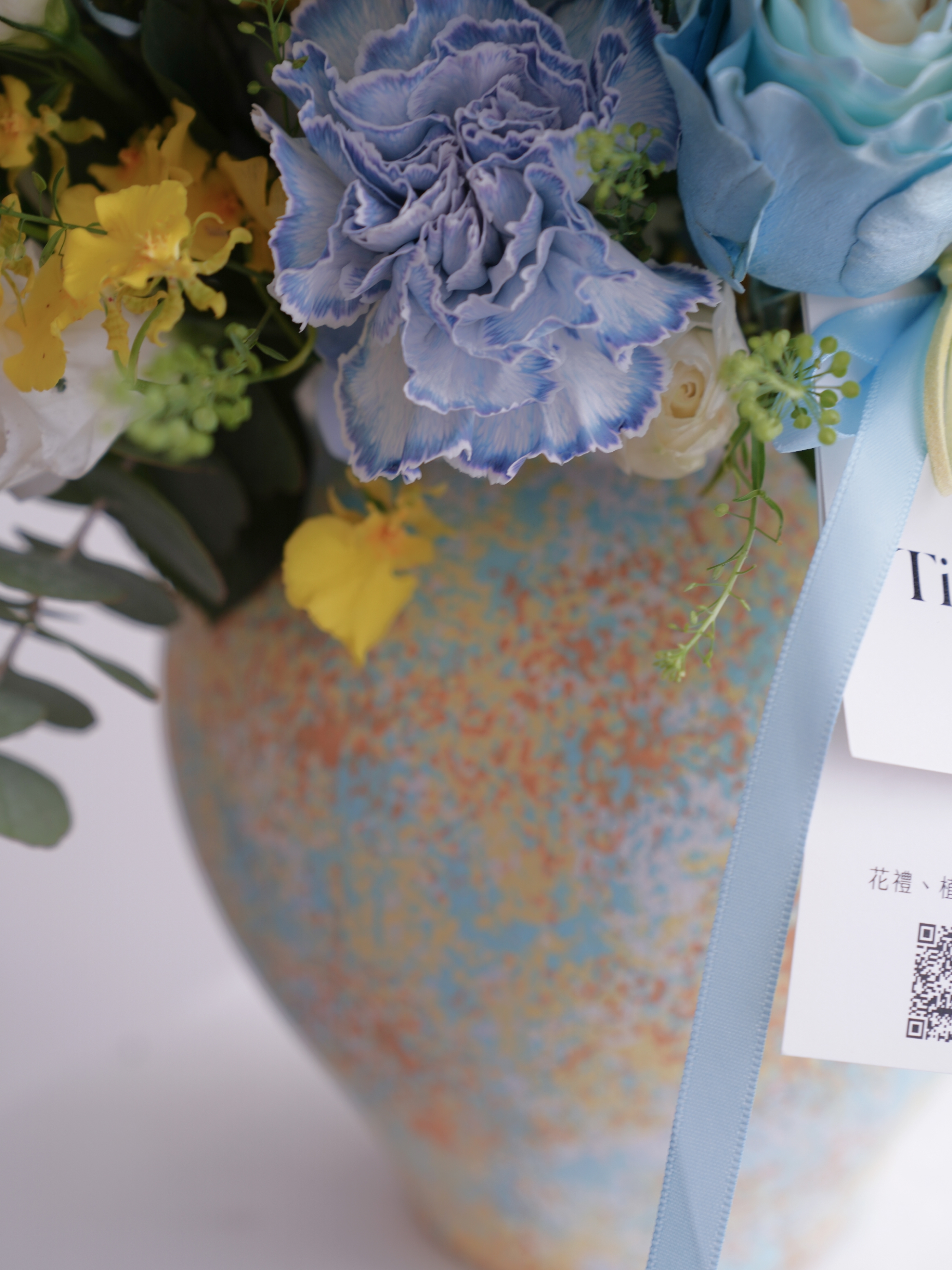 秋暮．蒼藍油彩甕 鮮盆花 中秋花禮 鮮花盆花