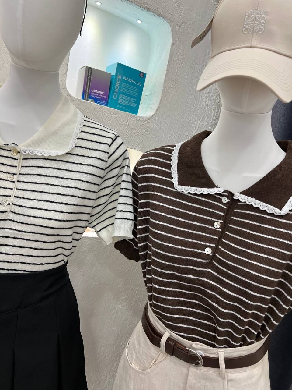Collar Lacey Button Stripe Shirt