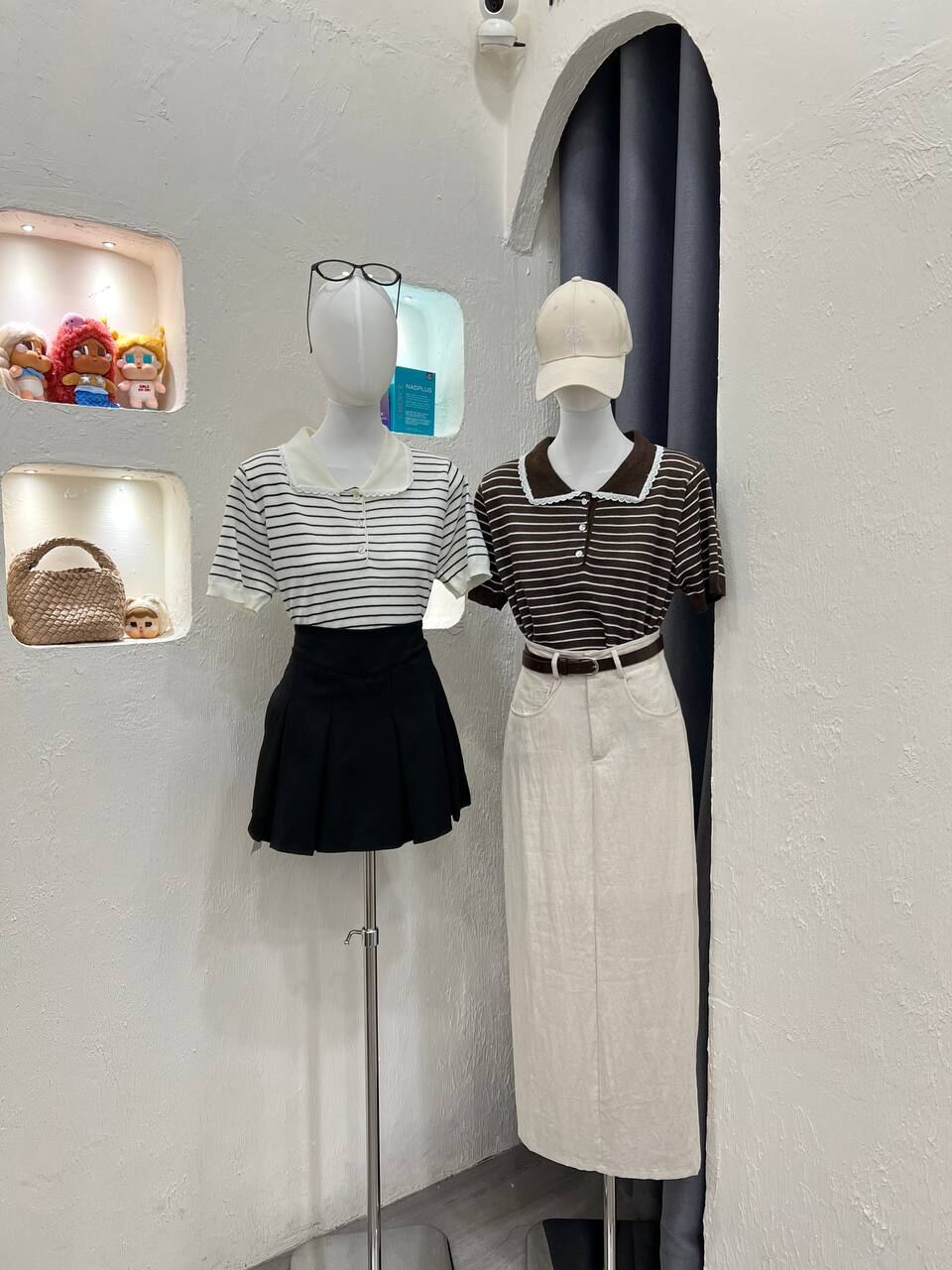 Collar Lacey Button Stripe Shirt