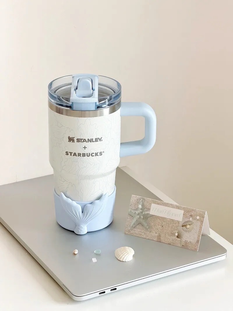 STARBUCKS  × STANLEY 星巴克 海底綺遇系列 藍白 不鏽鋼 吸管保溫杯  贈人魚尾巴杯托 591ML