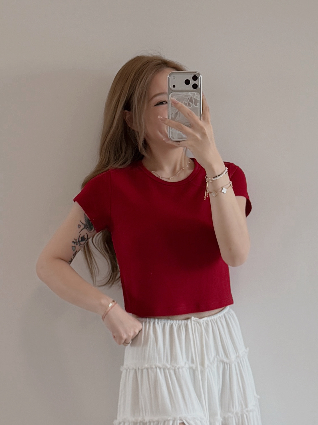 現貨 7540 鮮紅超大彈性棉質Crop Top