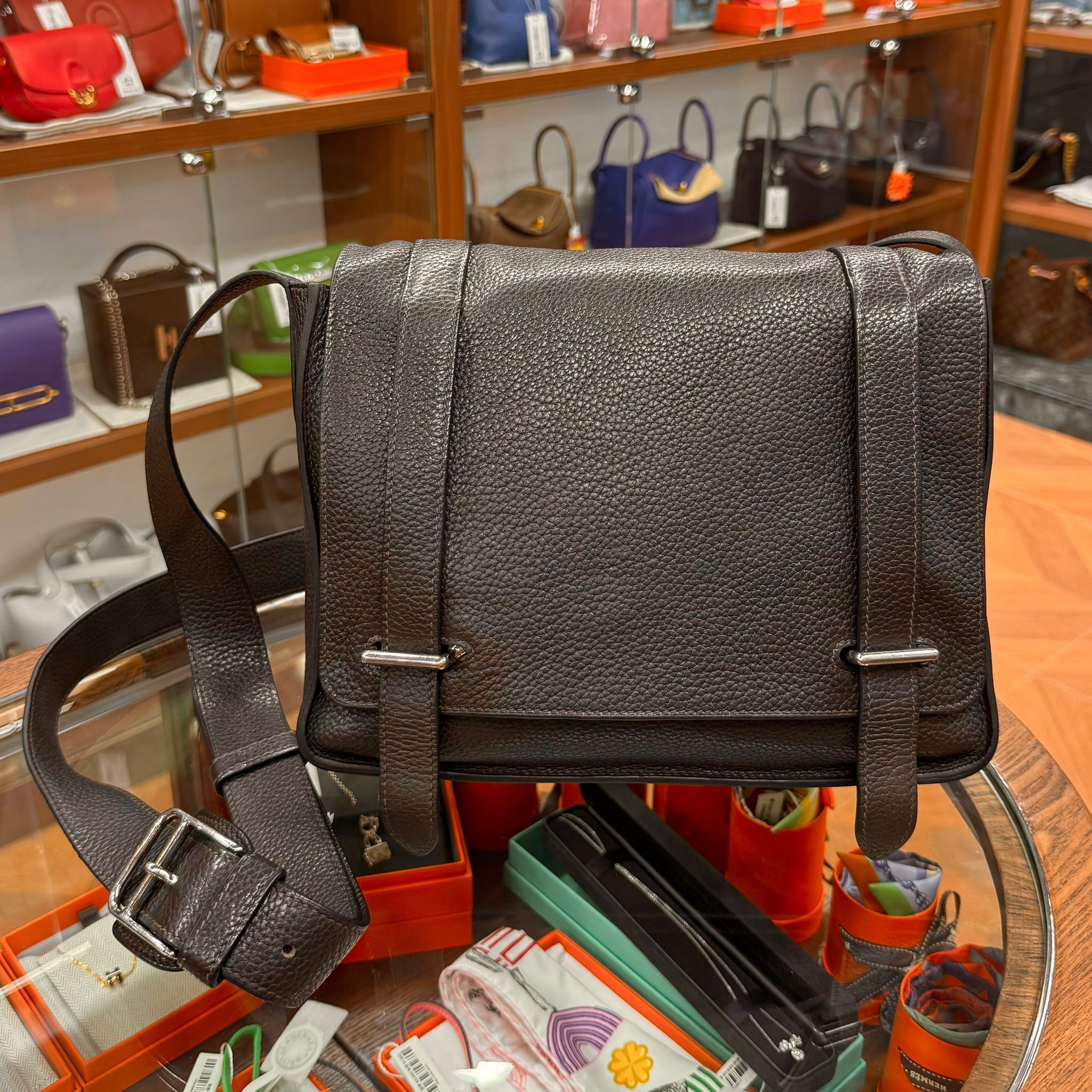 90%NEW USED HERMES STEVE MESSENGER BAG TC皮 朱古力色銀扣 #愛馬仕郵差包
