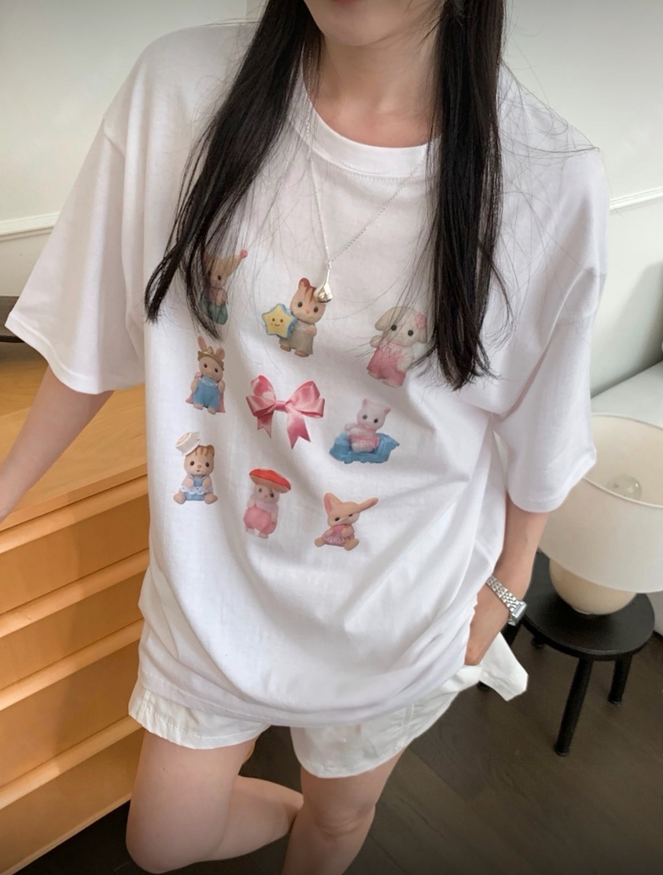 （10週年限定⚡︎ 1＋1＝$199）T1671｜かわいい𐔌՞. .՞𐦯ᨳଓ 小小8粒+蝴蝶結森林家族寬鬆TEE୭ ᵎᵎ 🧁