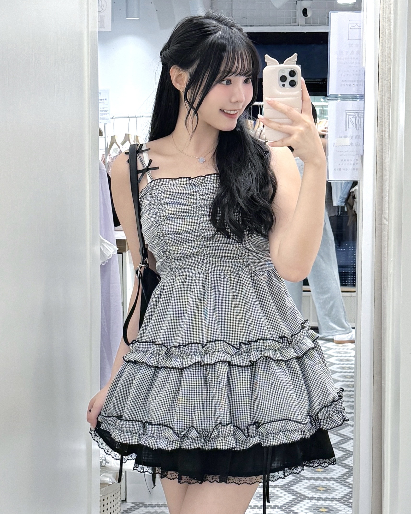 JP1290｜小優美🎧ྀི♪⋆. 束胸ruffle邊雙蝴蝶結吊帶OPS