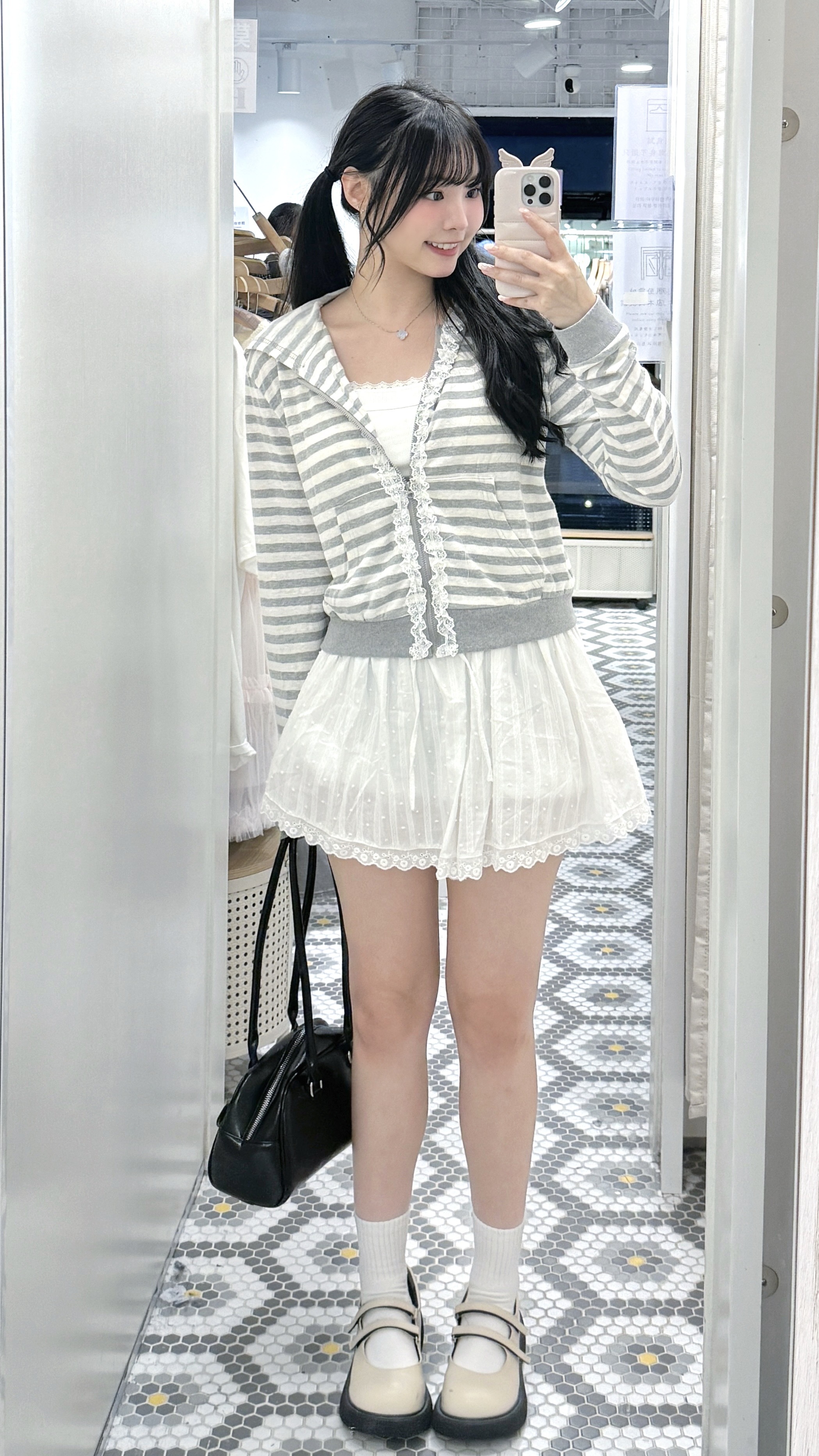 JK0465｜日系法式蕾絲邊超高質間色有帽外套໒꒱.✧ˈ‧˚⁺