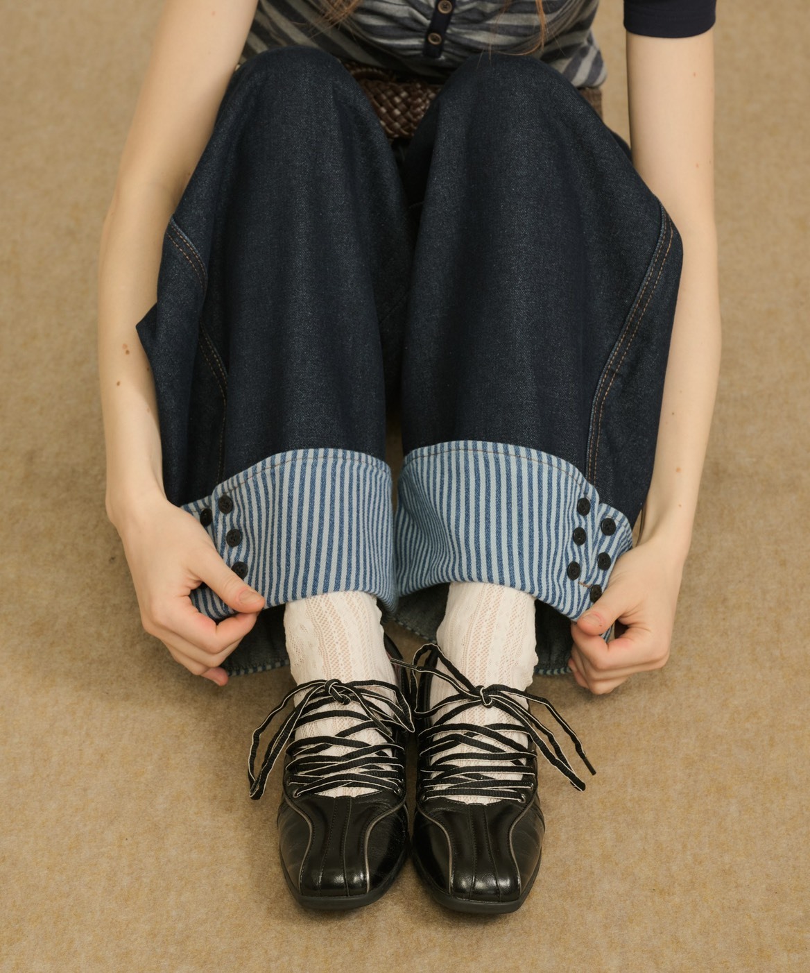 日本 品牌 hazyl rollup wide pants 復古 高腰 寬鬆 捲邊 闊腿 長褲 兩款