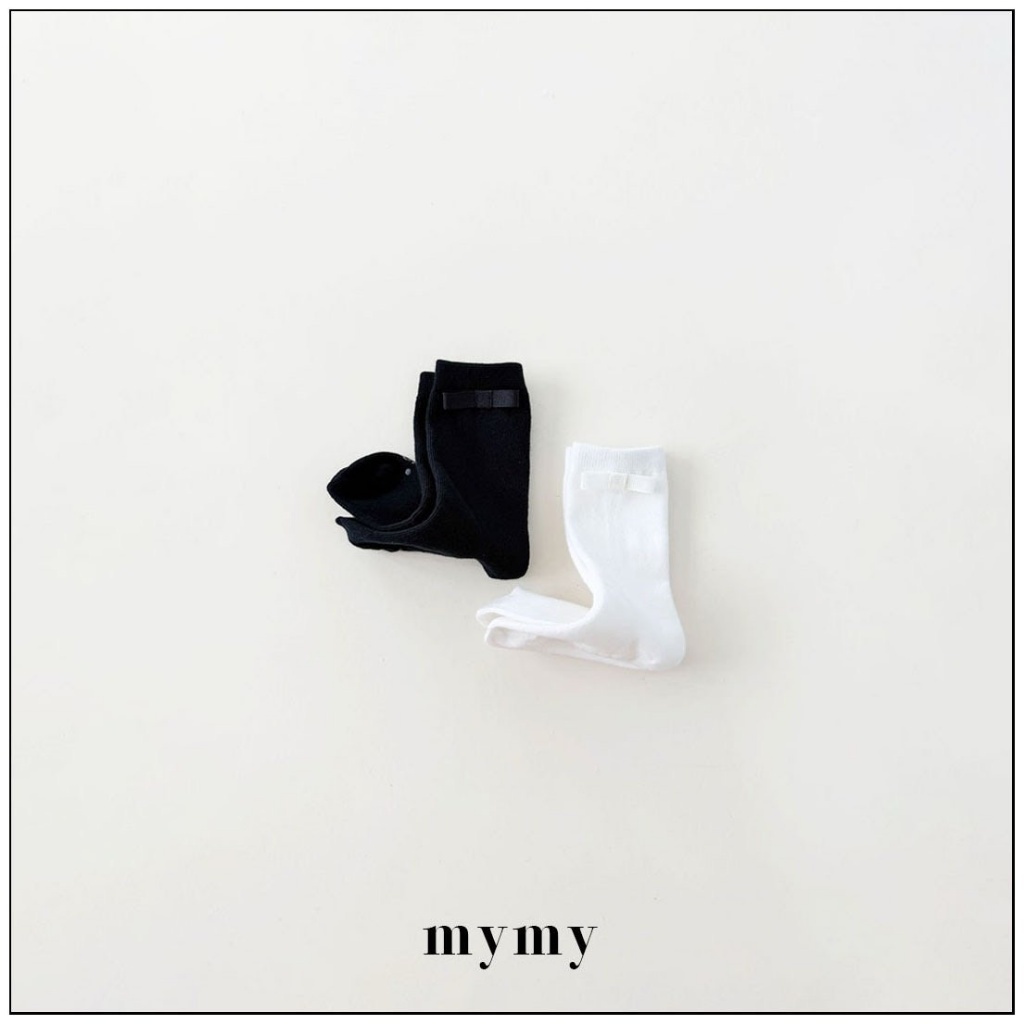 正韓秋Mysocks  黑白緞帶蝴蝶結襪(兩入一組)
