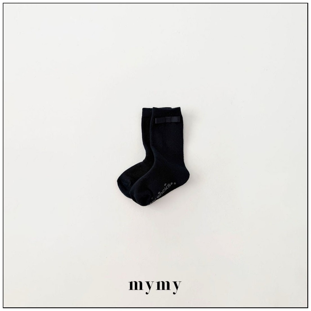 正韓秋Mysocks  黑白緞帶蝴蝶結襪(兩入一組)