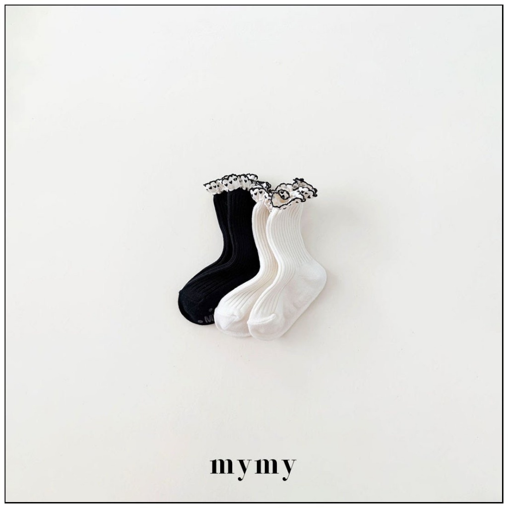 正韓秋Mysocks  黑白愛心花邊襪(兩入一組)
