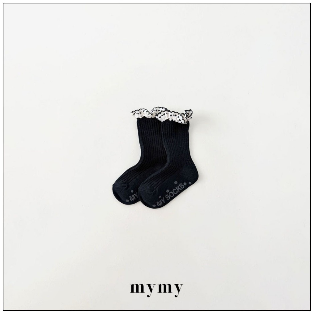 正韓秋Mysocks  黑白愛心花邊襪(兩入一組)