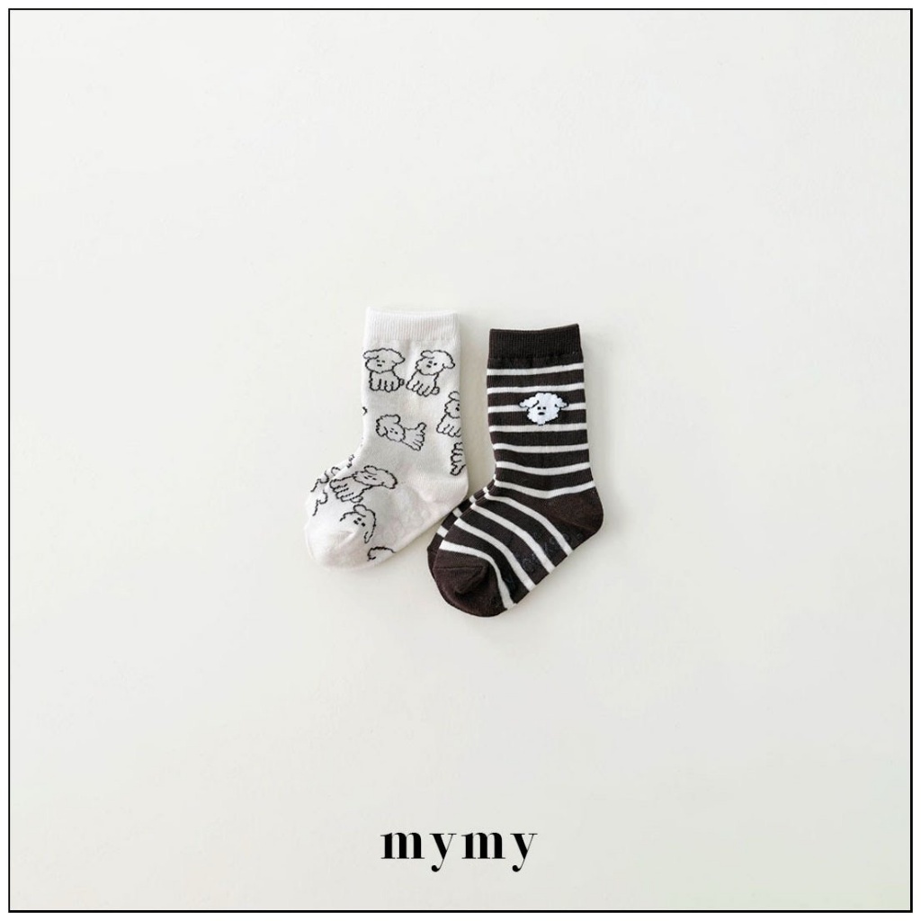 正韓秋Mysocks  泡泡狗狗條紋襪(兩入一組)