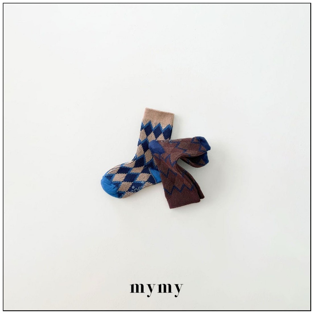 正韓秋Mysocks 復古菱格紋襪(兩入一組)