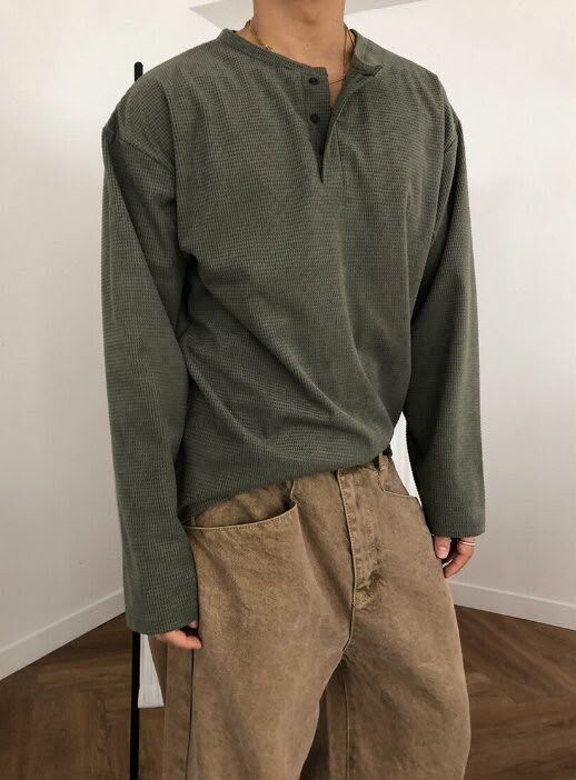 暗紋半扣鈕長袖衫 OTHERFIT-043T