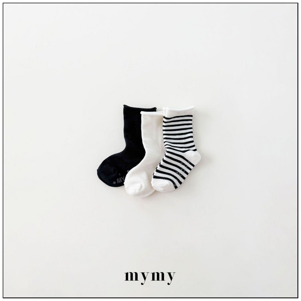 正韓秋Mysocks 經典黑白條紋襪(三入一組)