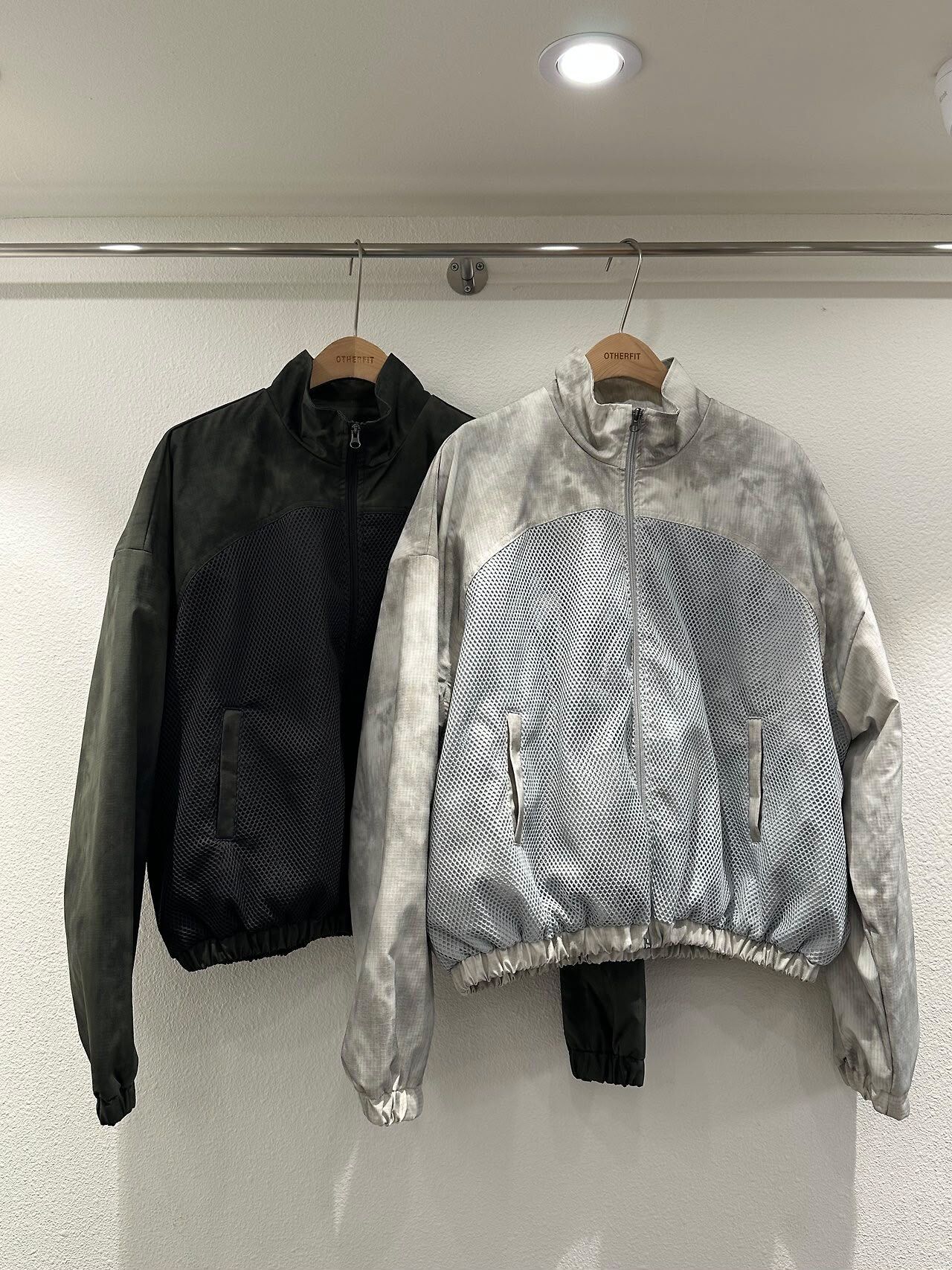拼網紋高領拉鍊外套 OTHERFIT-047JK