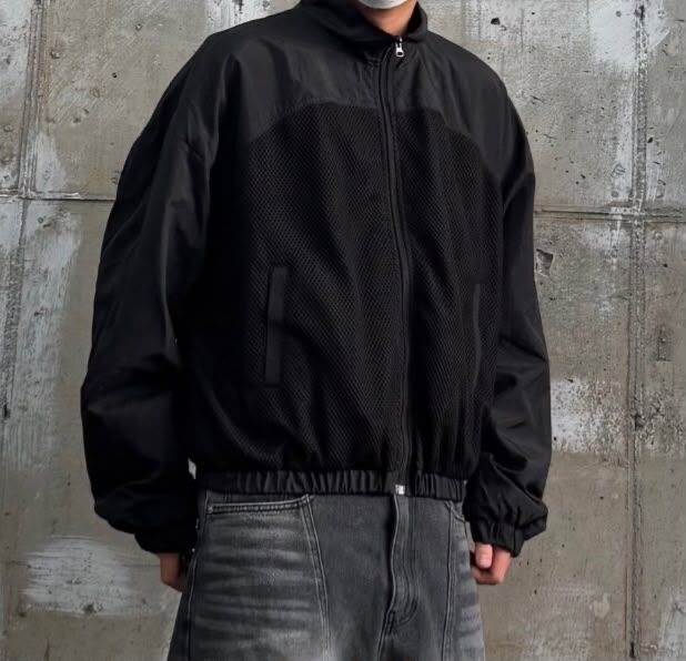 拼網紋高領拉鍊外套 OTHERFIT-048JK