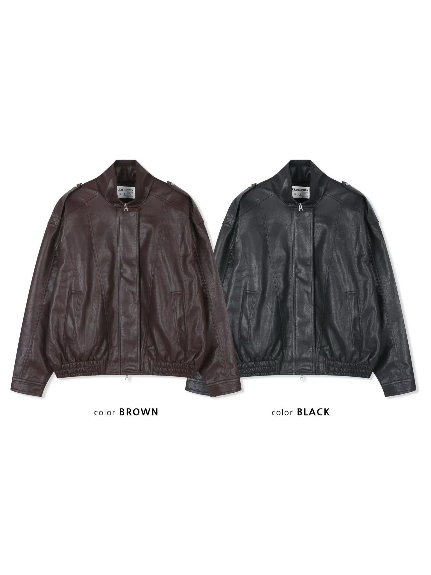 淨色企領拉鍊合成皮褸 GARMENTS-102JK