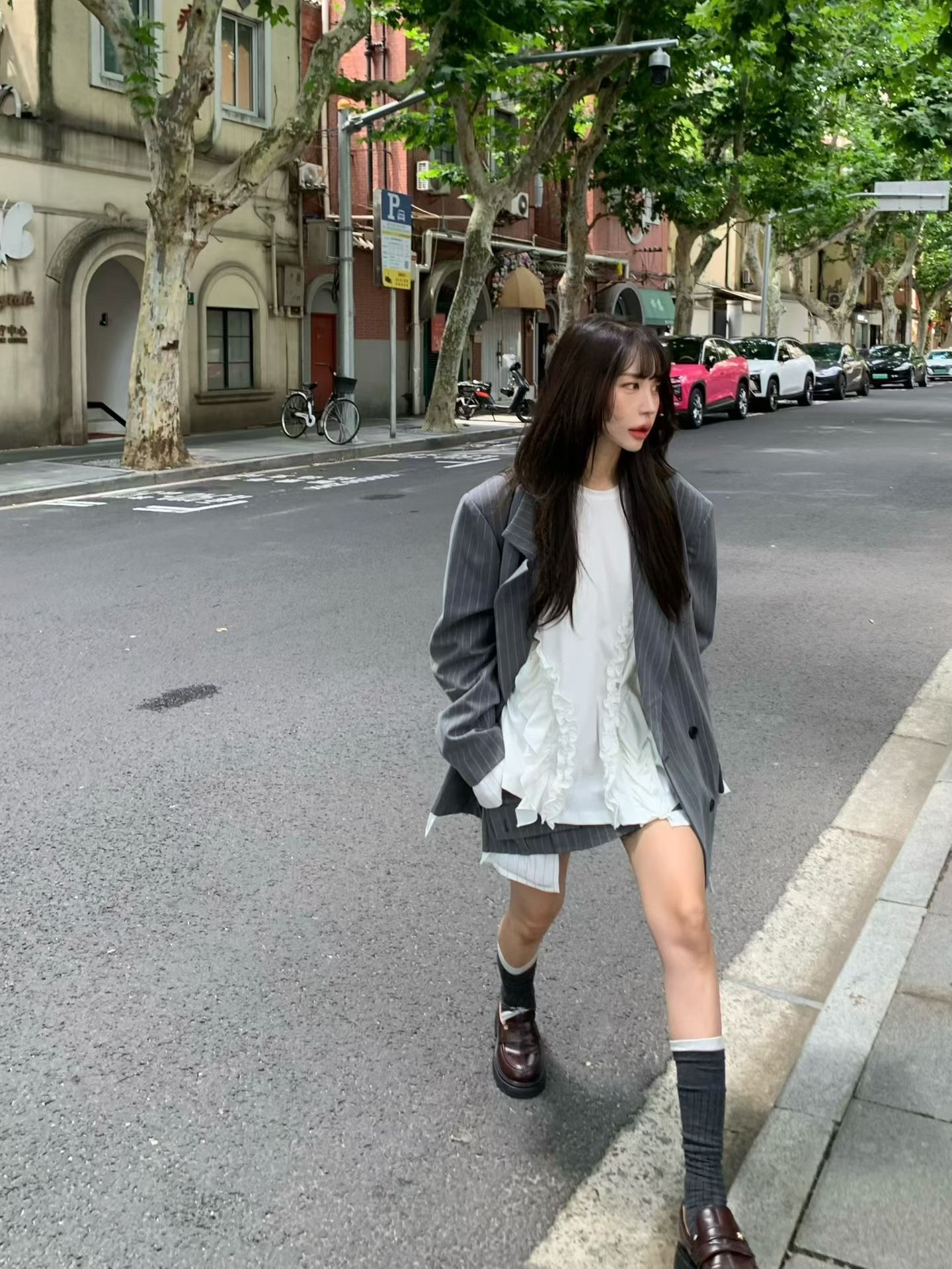 直線白邊西裝外套