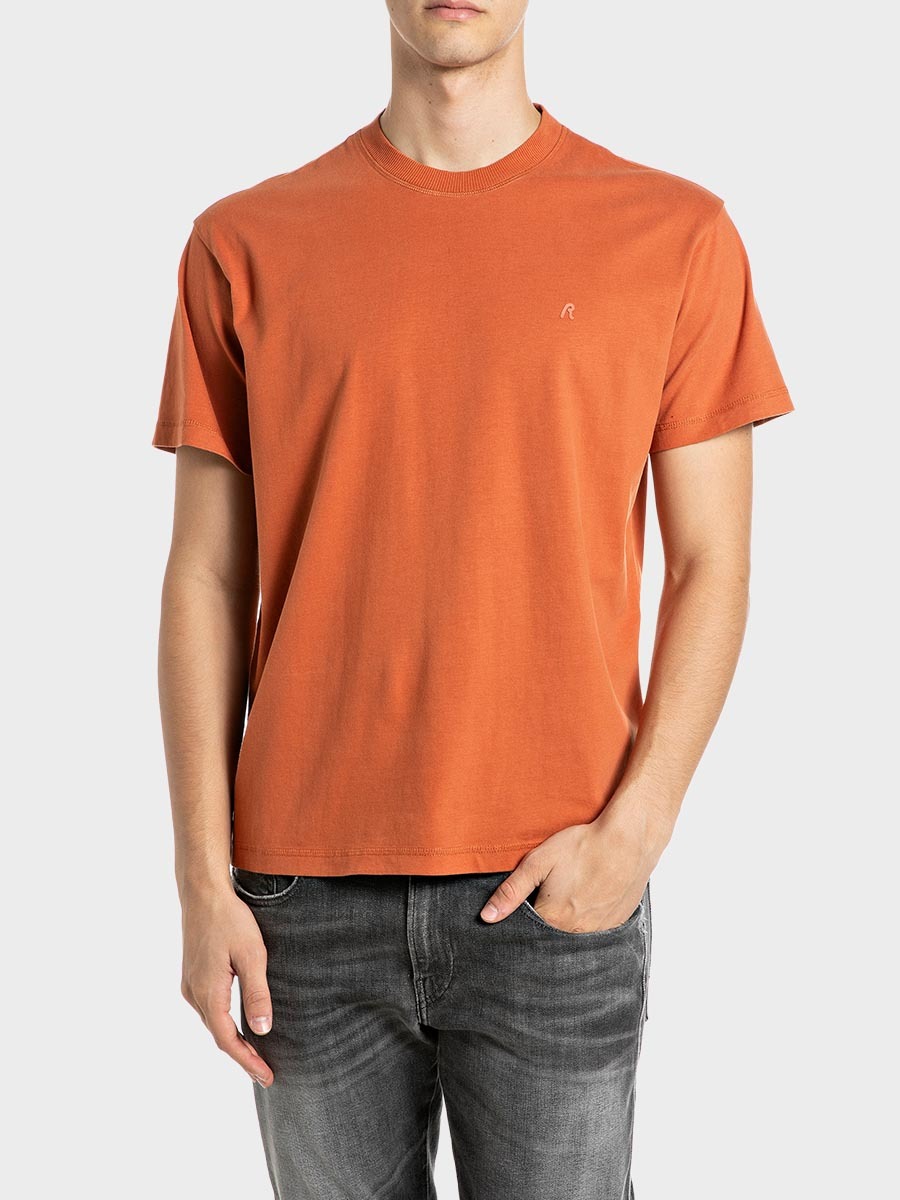 橘色純棉 Logo 圓領 T-shirt