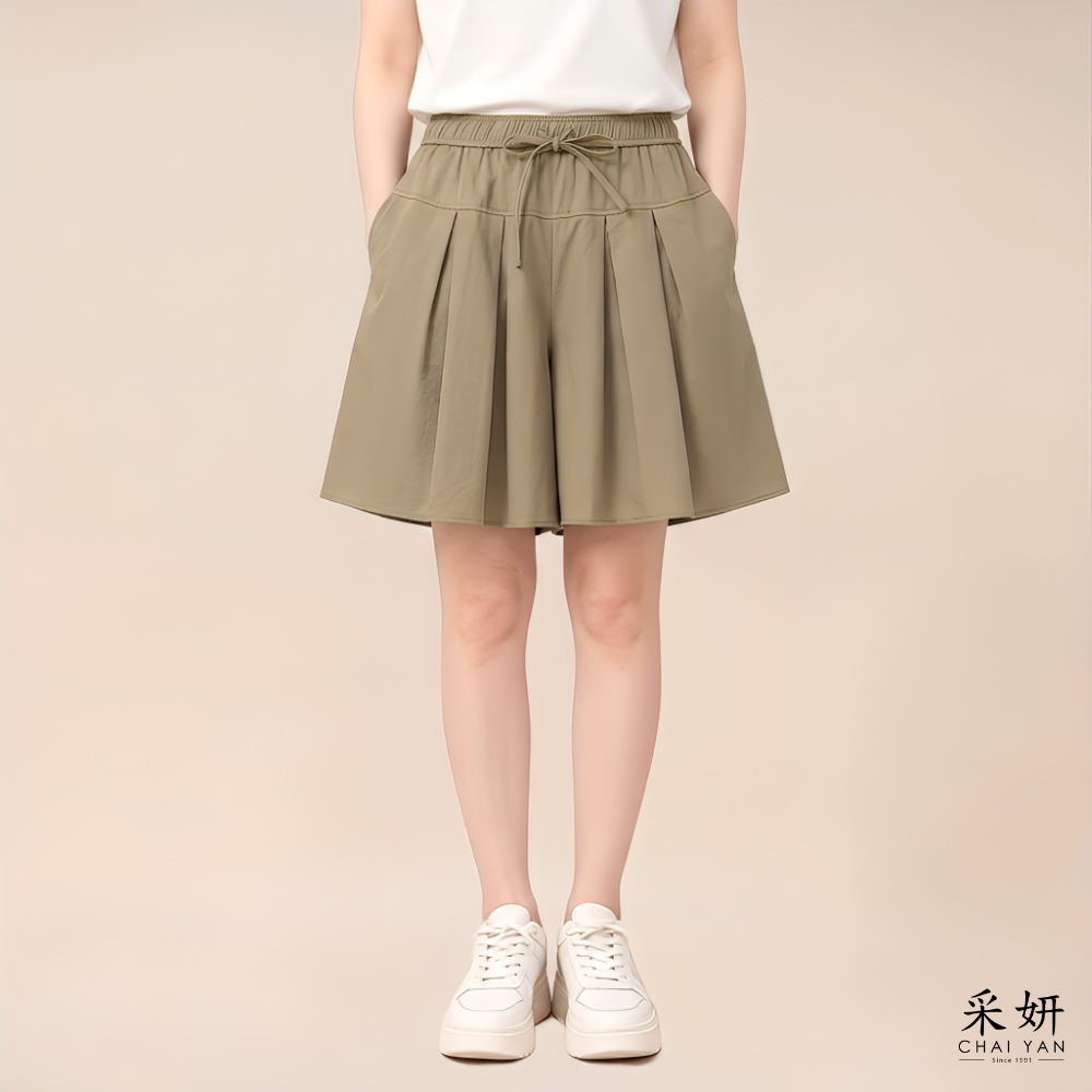 拉繩休閒寬筒裙褲