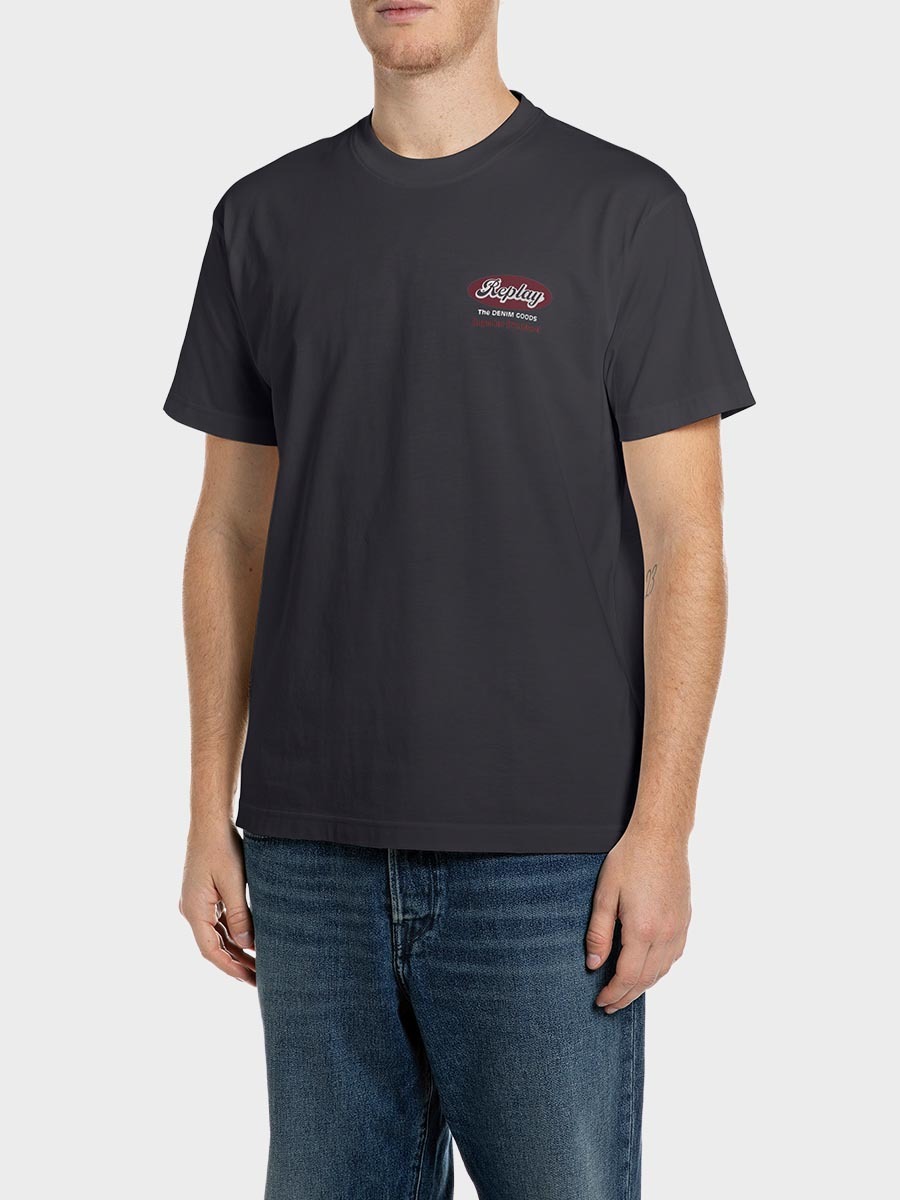 深灰色工業風印花圓領 T-shirt