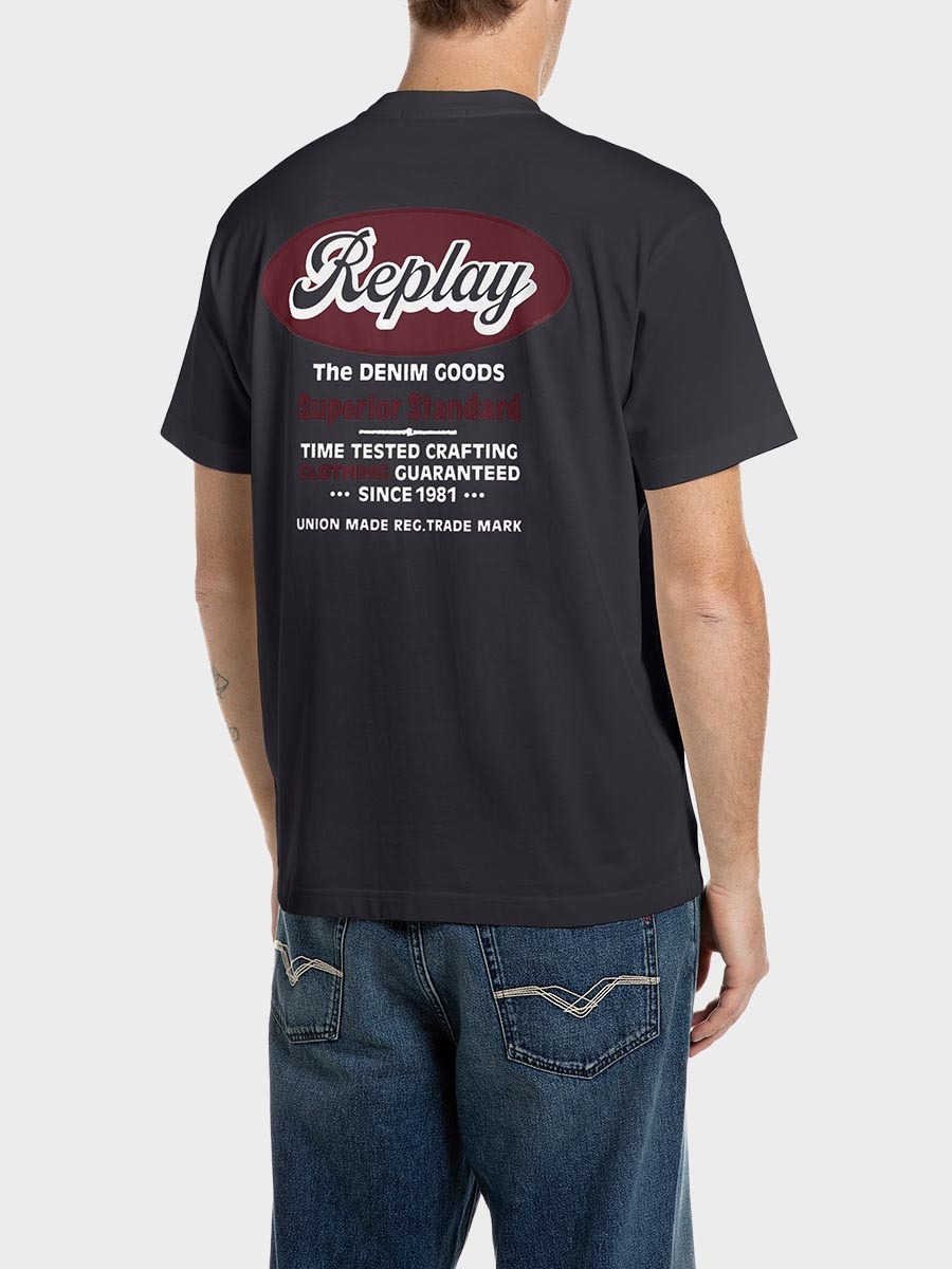 深灰色工業風印花圓領 T-shirt