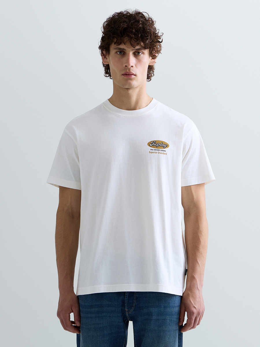 白色工業風印花圓領 T-shirt