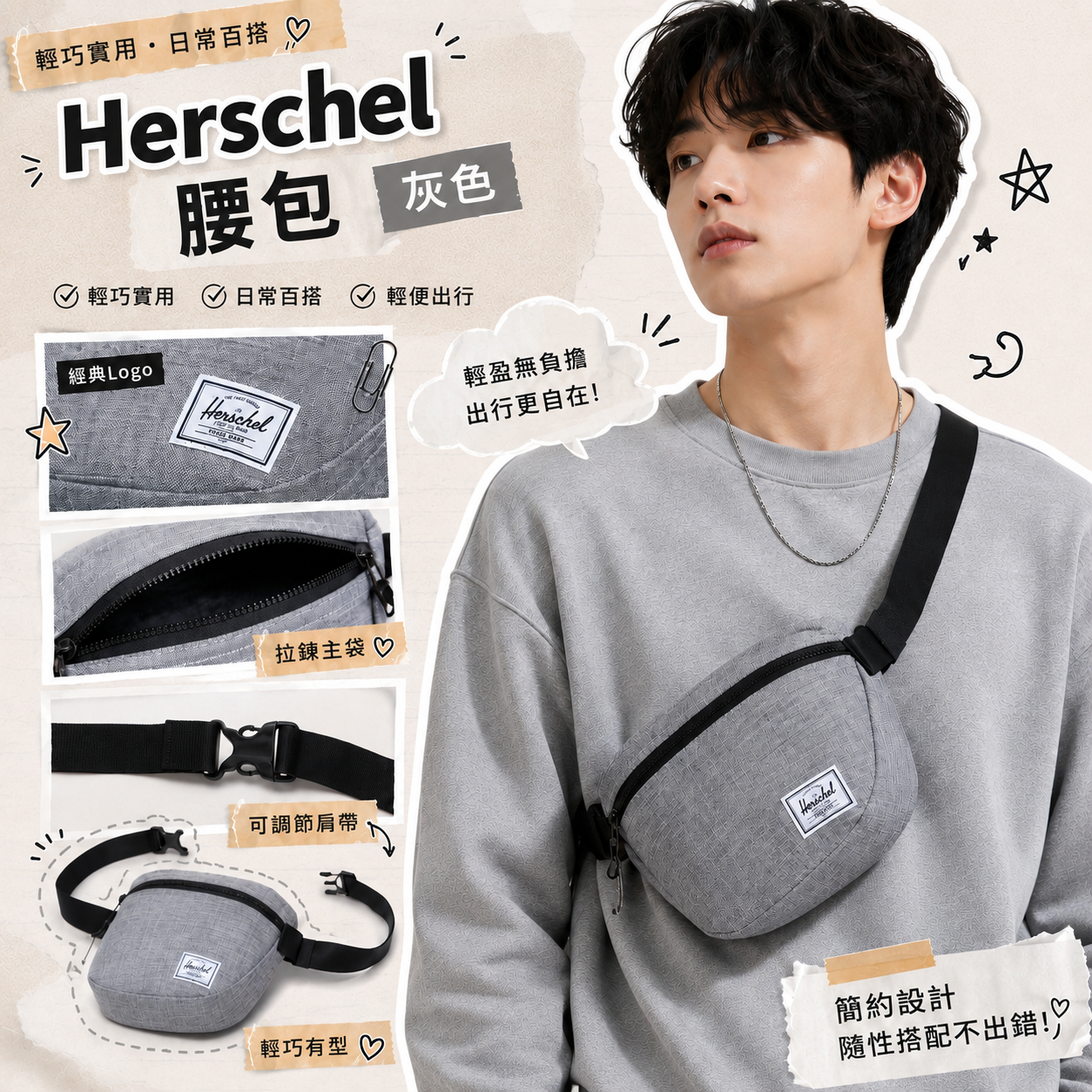 【預購】Herschel H082850 腰包 (灰色)