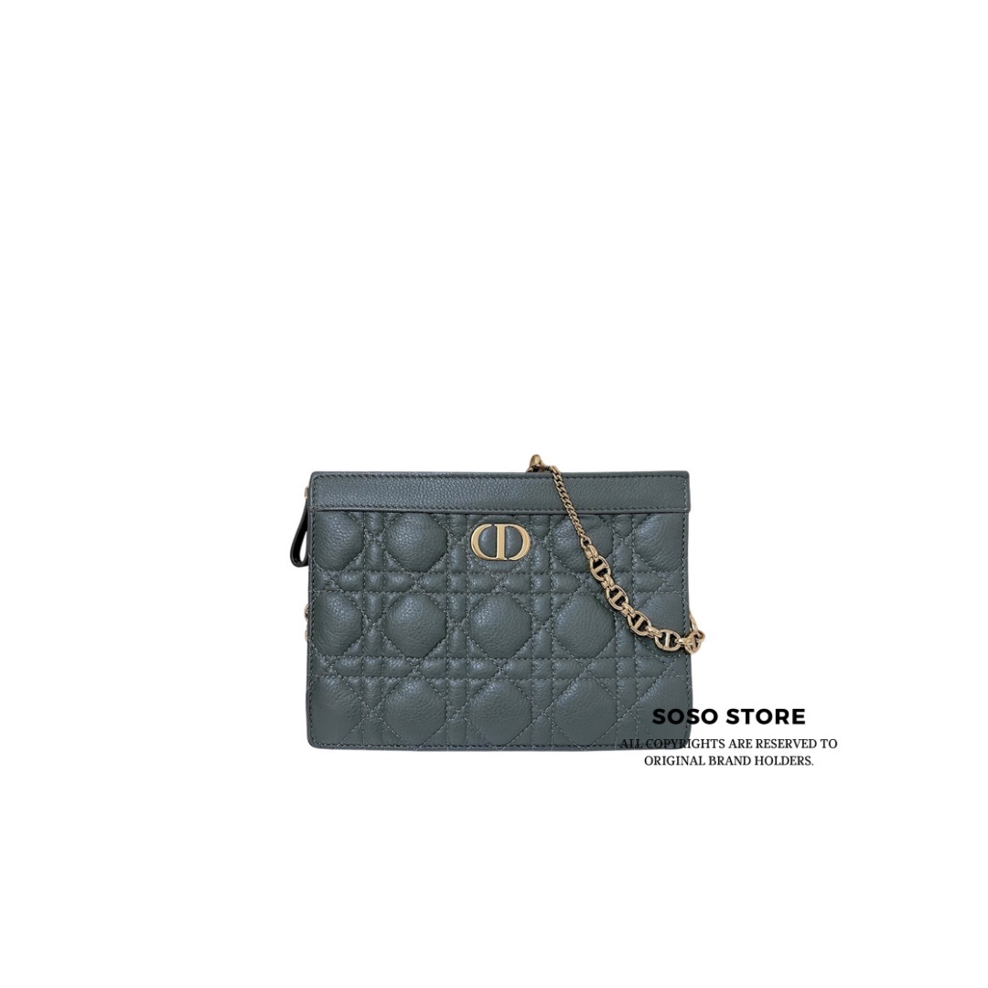 Dior Caro Zipped Pouch with Chain - Cedar Green / GHW
