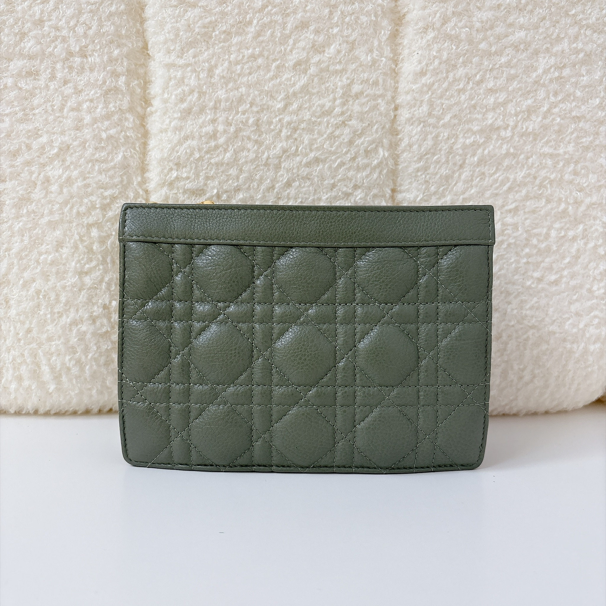 Dior Caro Zipped Pouch with Chain - Cedar Green / GHW