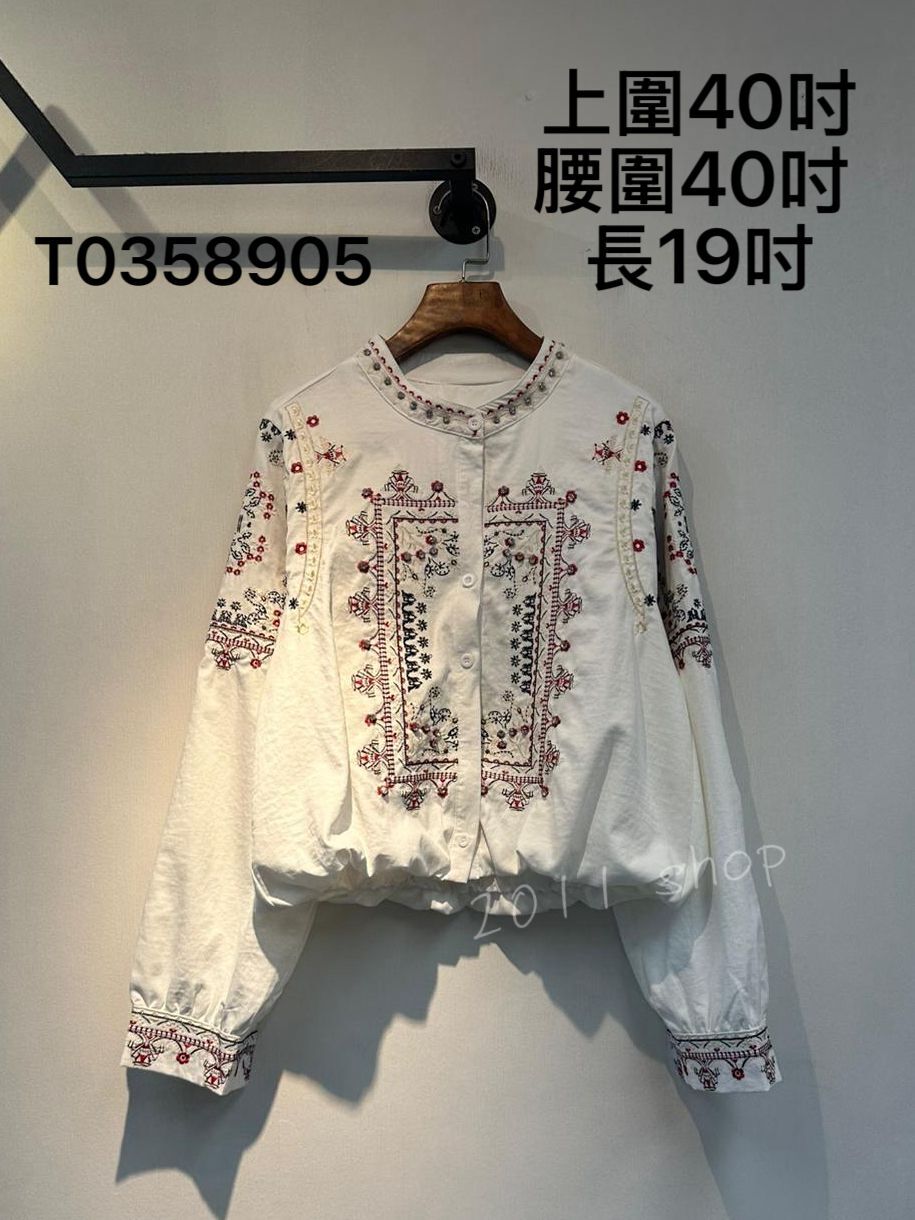 閃閃民族風刺繡泡泡TOP  上圍40吋 腰圍40吋  長19吋  T0358905