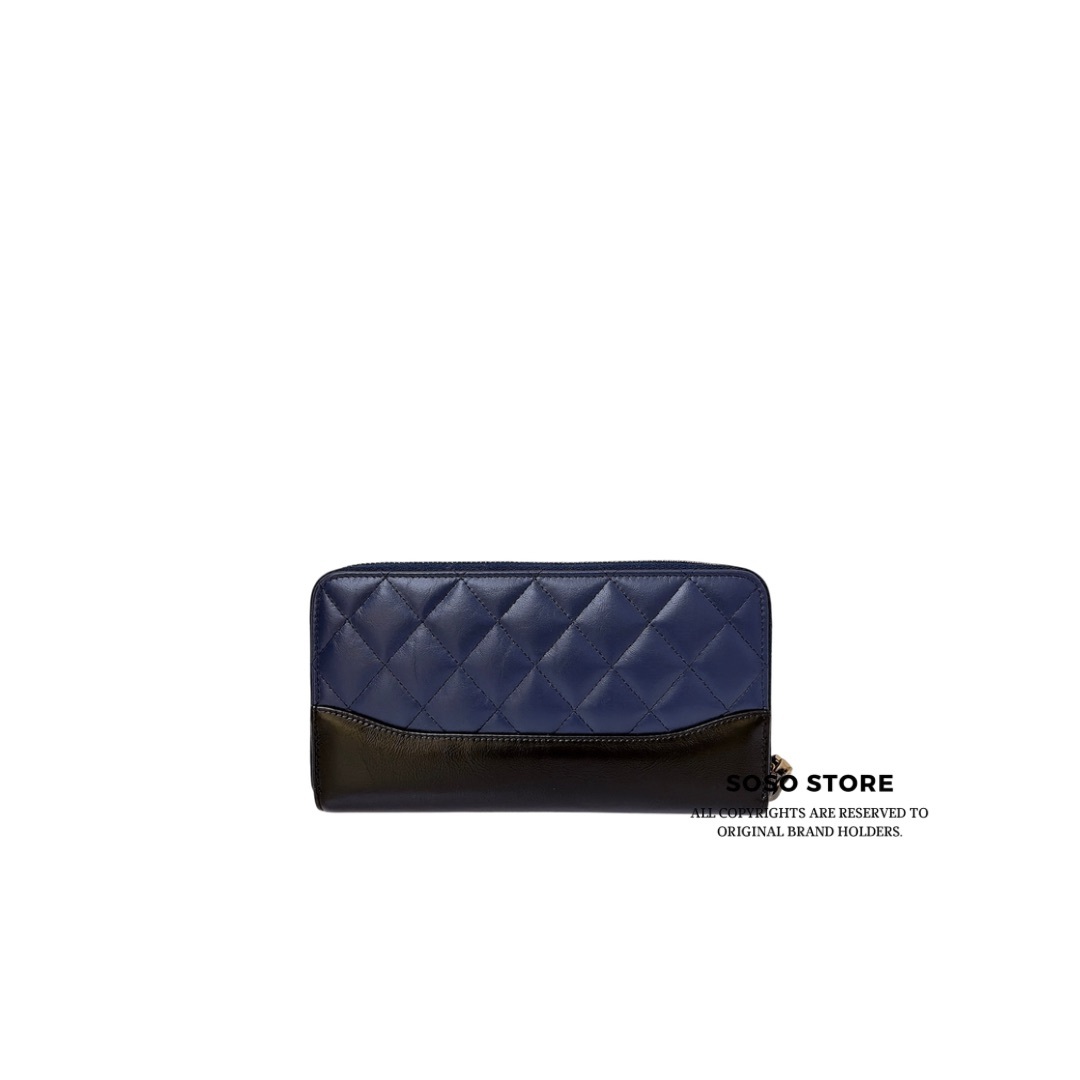 Chanel Gabrielle Long Zip-Around Wallet - Navy Blue and Black / GHW
