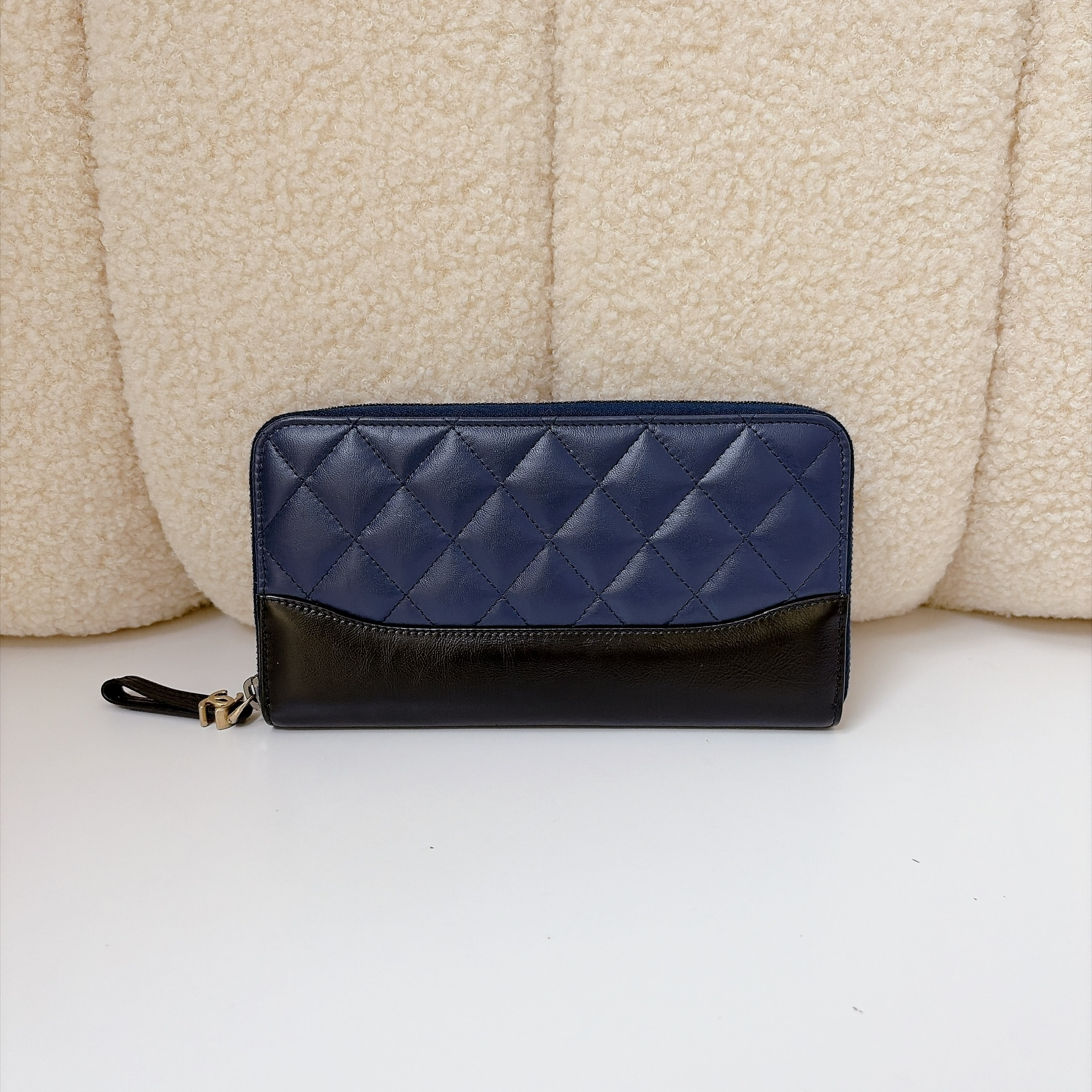 Chanel Gabrielle Long Zip-Around Wallet - Navy Blue and Black / GHW