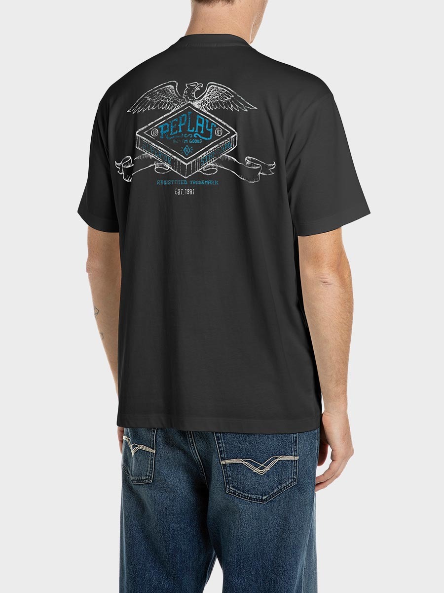黑色工業風印花寬鬆純棉 T-shirt