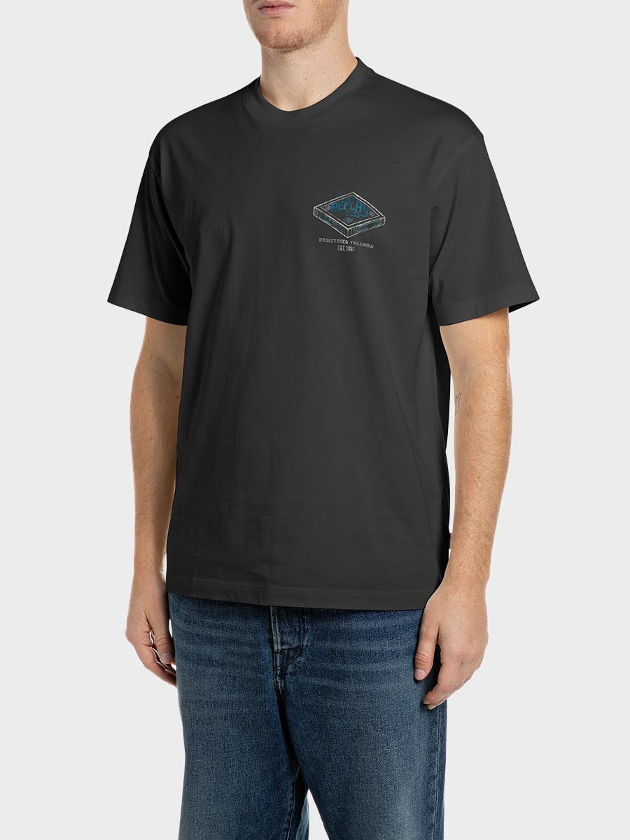 黑色工業風印花寬鬆純棉 T-shirt