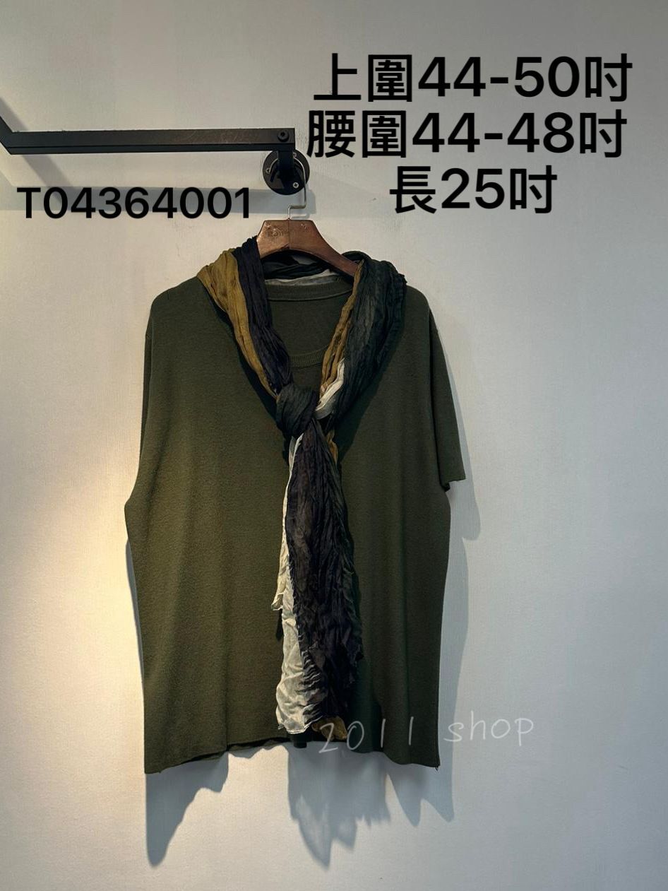 圓領針織TOP送拼色絲巾  上圍44-50吋 腰圍44-48吋  長25吋  T04364001