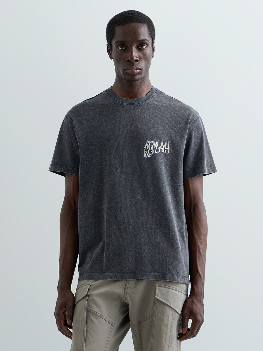 灰色哥德風印花寬鬆純棉 T-shirt
