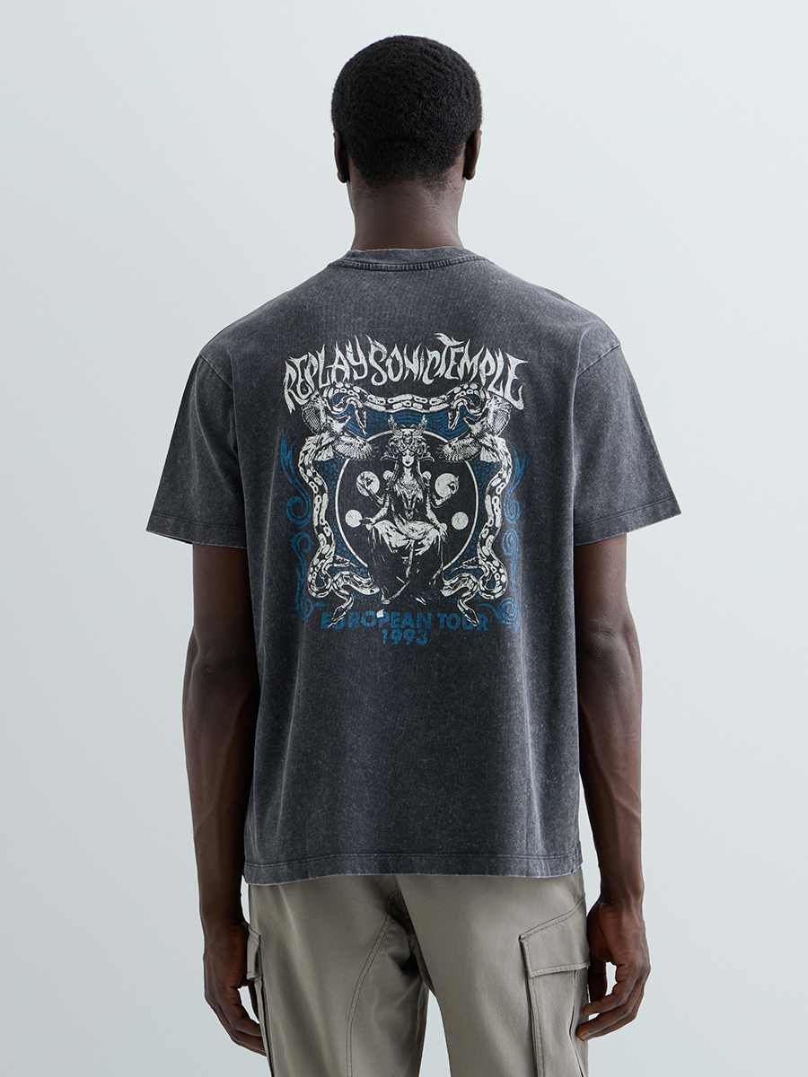 灰色哥德風印花寬鬆純棉 T-shirt