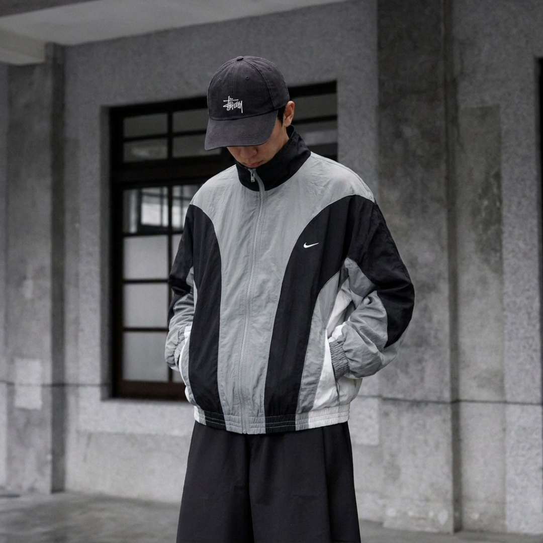 NIKE DRI-FIT 復古拼接 黑灰撞色 立領外套 IM5888-084