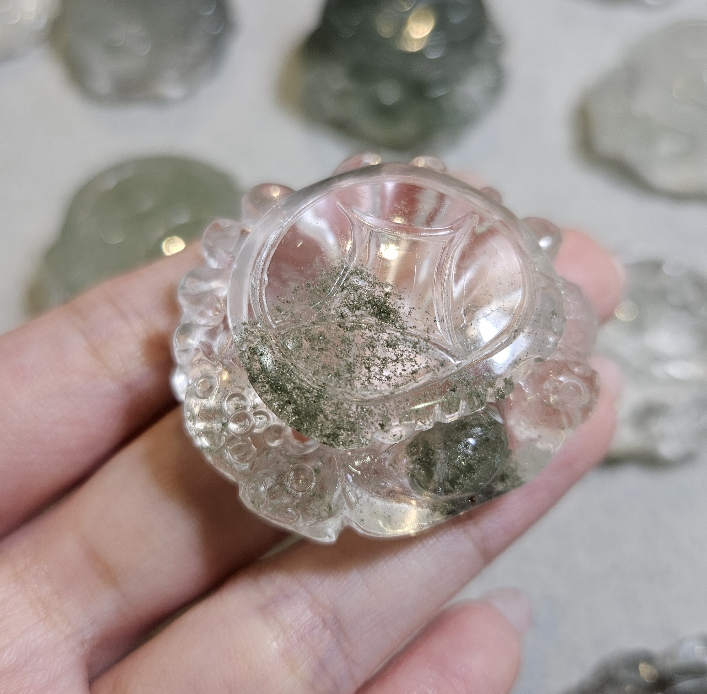 綠幽靈螃蟹雕刻擺件