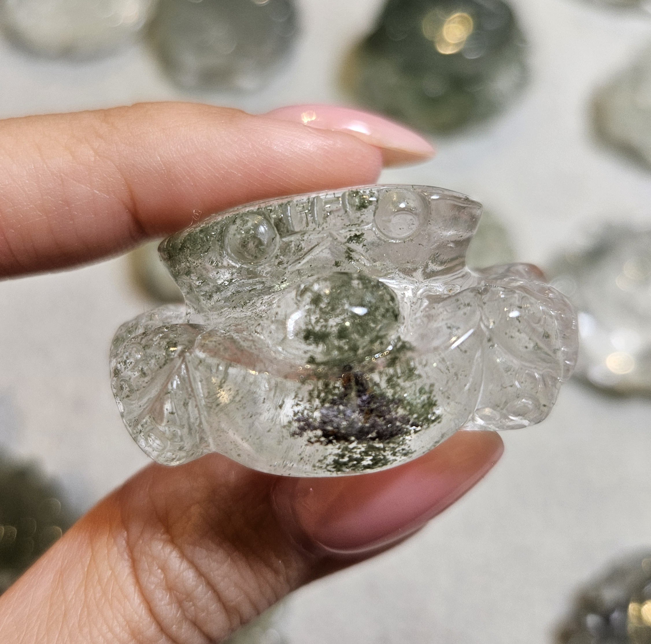 綠幽靈螃蟹雕刻擺件
