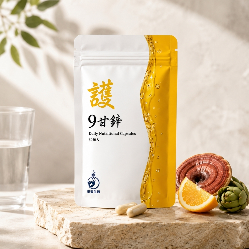 【墨豪生醫】9甘鋅膠囊｜鋅+B群+維生素C｜朝鮮薊×薑黃×牛樟芝菌絲體｜30顆/袋